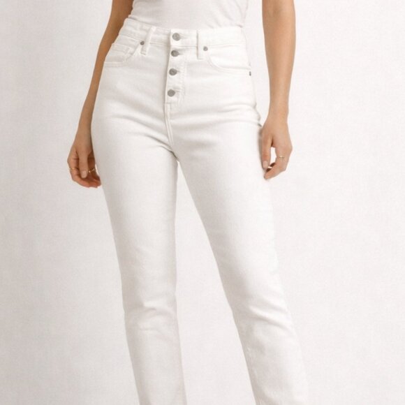 Madewell Denim - Madewell High Rise Button Fly Straight Jeans White Size 28